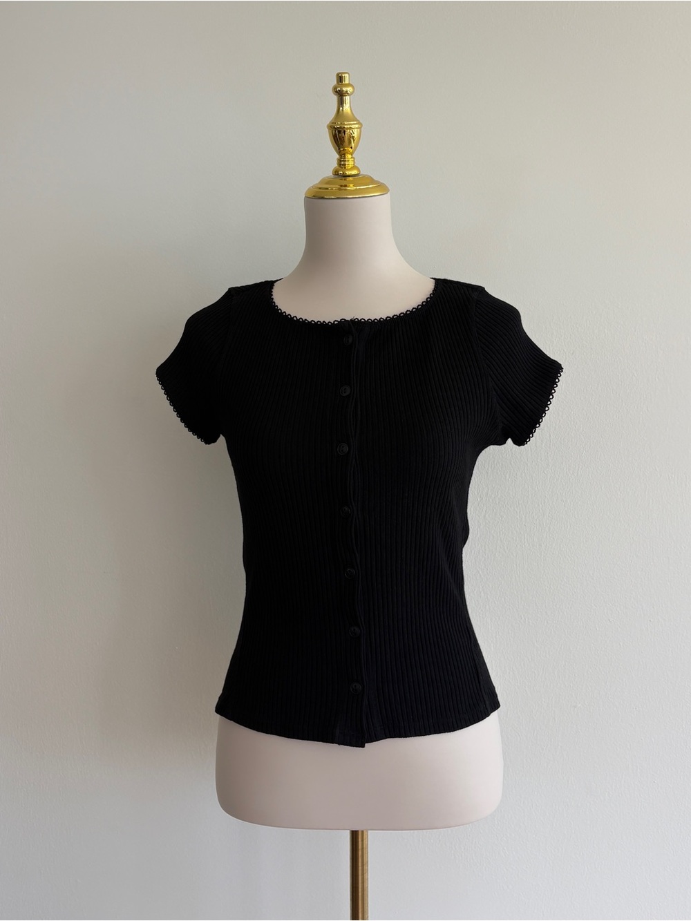 Free People Intimately Most Wanted Cardi Black Ribbed Button Front Top
